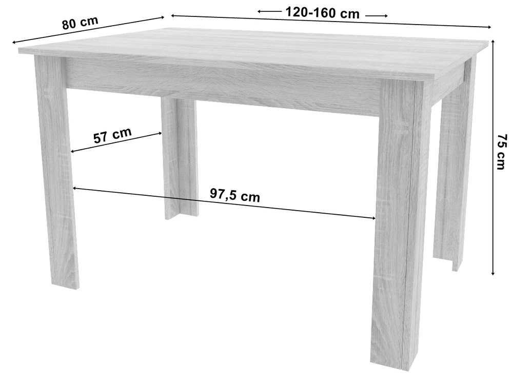 Leobert Stačiakampis išskleidžiamas stalas 120-160x80 cm virtuvei-valgomajam 4-6 asmenims, ąžuolo medienos
