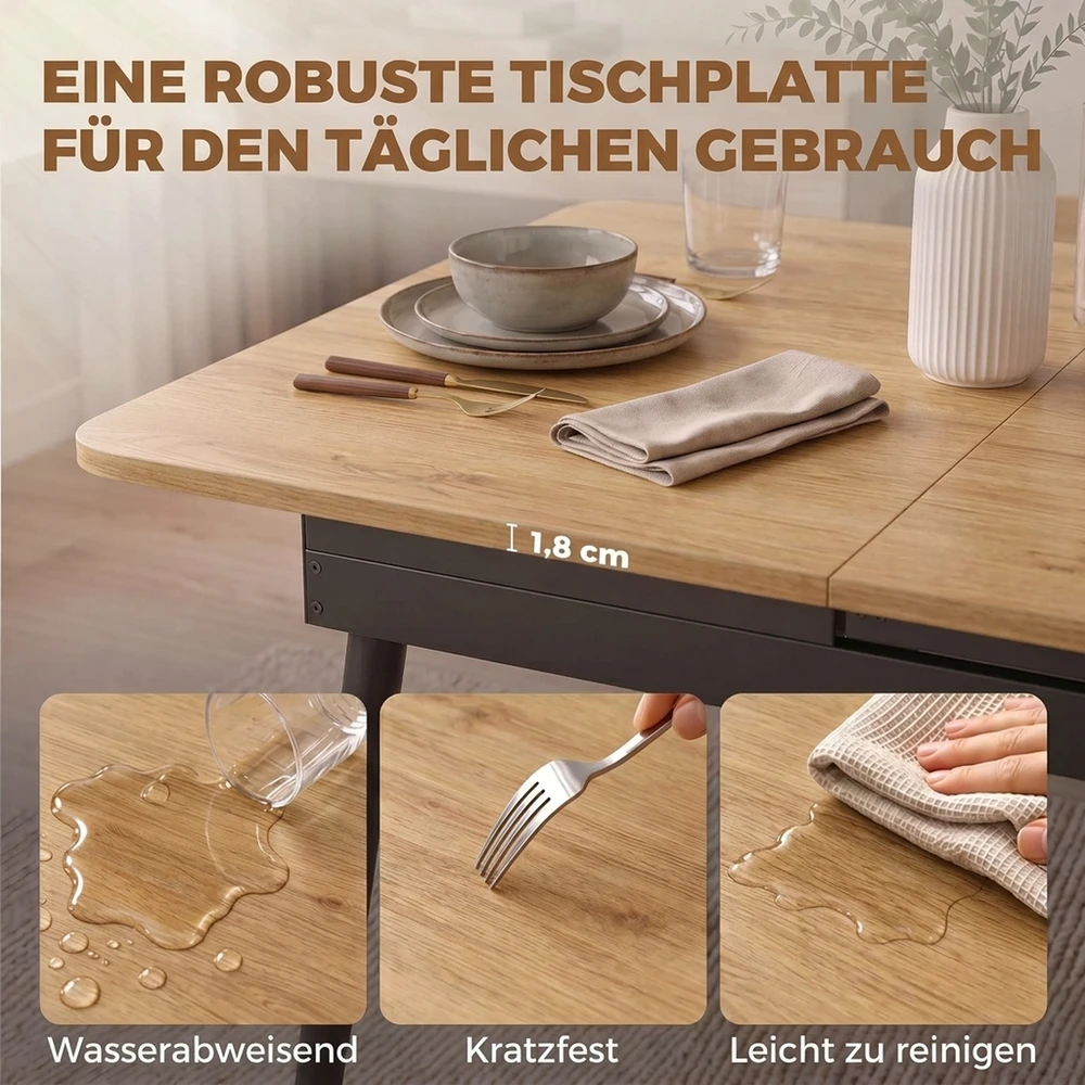 Išskleidžiamas valgomojo stalas 4–6 vietoms su užapvalintais kampais, ąžuolo ir juodos spalvos, 130–160 x 85 x 75 cm