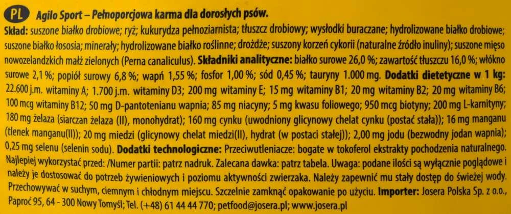Josera JosiDog Agilo Sport Visavertis ėdalas keturkojams atletams ir labai aktyviems šunims, 15 kg