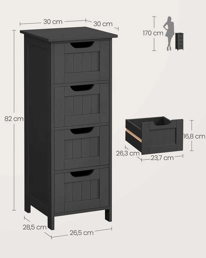Songmics VASAGLE pagalbinė spintelė su 4 stalčiais 30 x 30 x 82 cm rašalo juodos spalvos