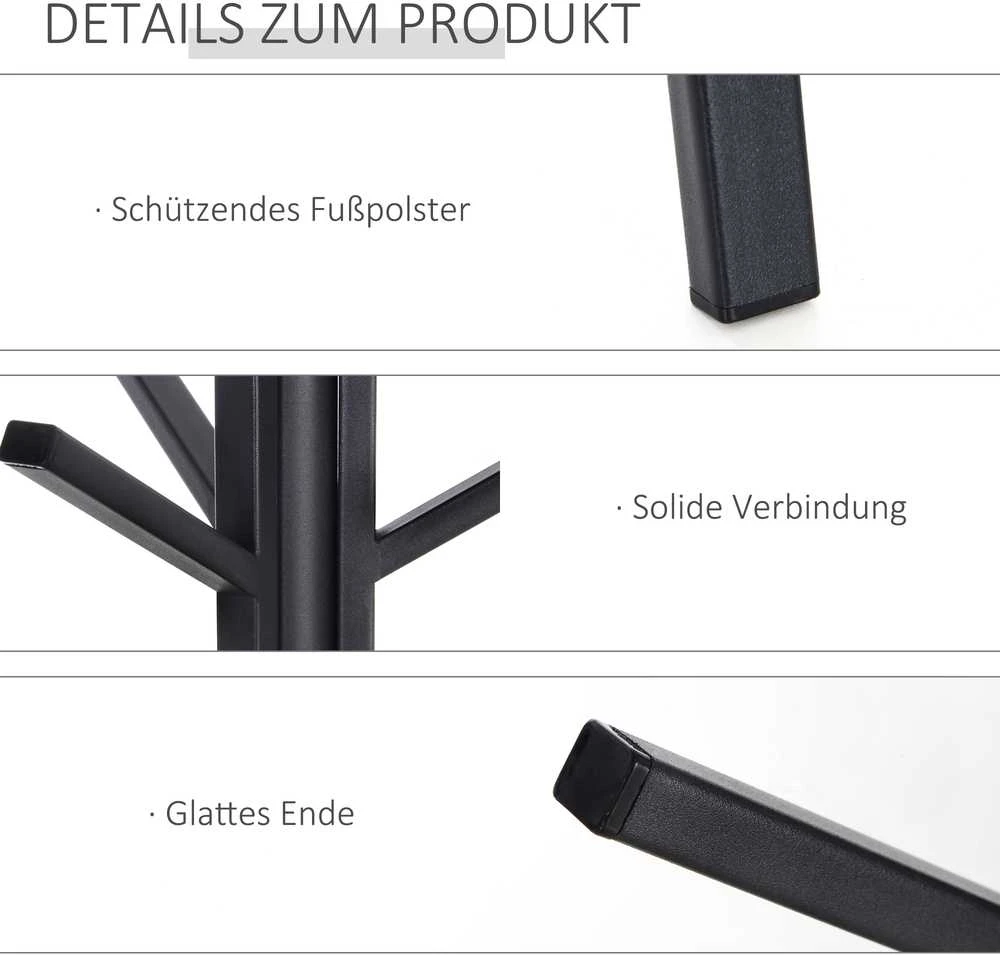 HOMCOM drabužių kabykla, kabykla su 8 kabliukais ir lentyna, pastatoma kabykla drabužiams, skrybėlėms, krepšiams, metalinė, ruda, 45x45x180 cm