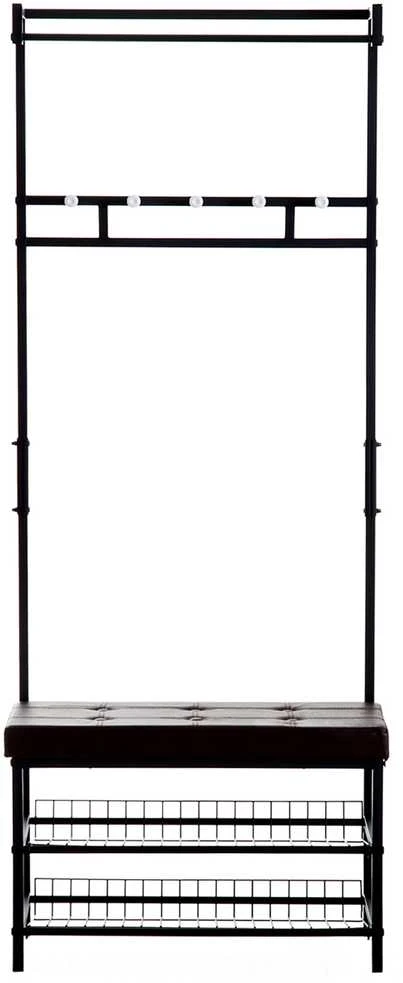 HOMCOM rūbų kabykla su suoliuku, drabužių kabykla ir batų lentyna, metalinė, 2 batų lentynos, sėdimoji vieta, 72,5x35x180 cm