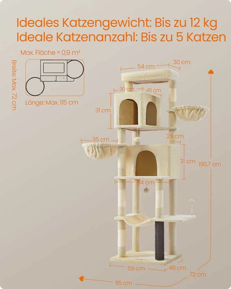Songmics Feandrea 190,7 cm aukščio draskyklė su 2 ertmėmis ir 2 guoliais smėlio smėlio spalvos
