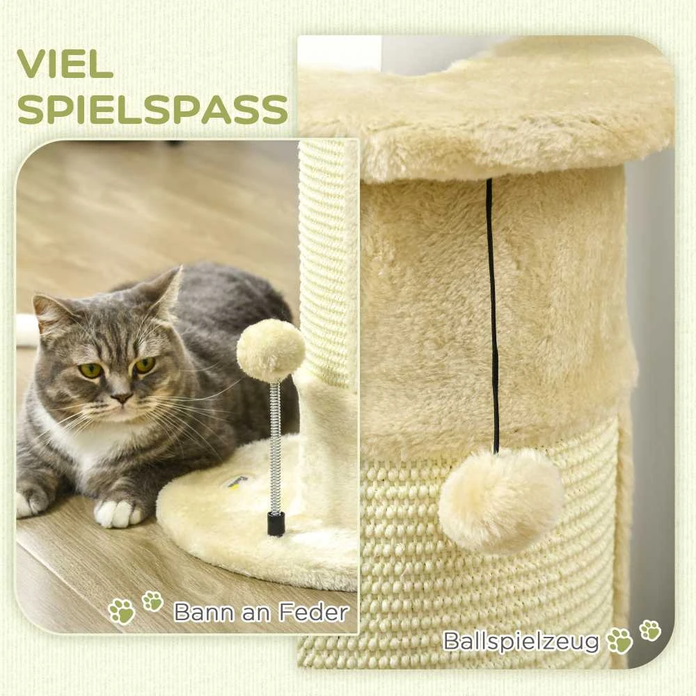 PawHut kampinis draskyklės stulpas 58 cm, draskyklė katėms su draskymo kamuoliuku, iš sizalio, kreminės baltos spalvos
