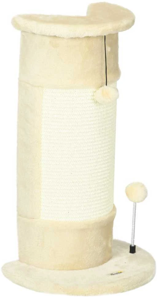 PawHut kampinis draskyklės stulpas 58 cm, draskyklė katėms su draskymo kamuoliuku, iš sizalio, kreminės baltos spalvos