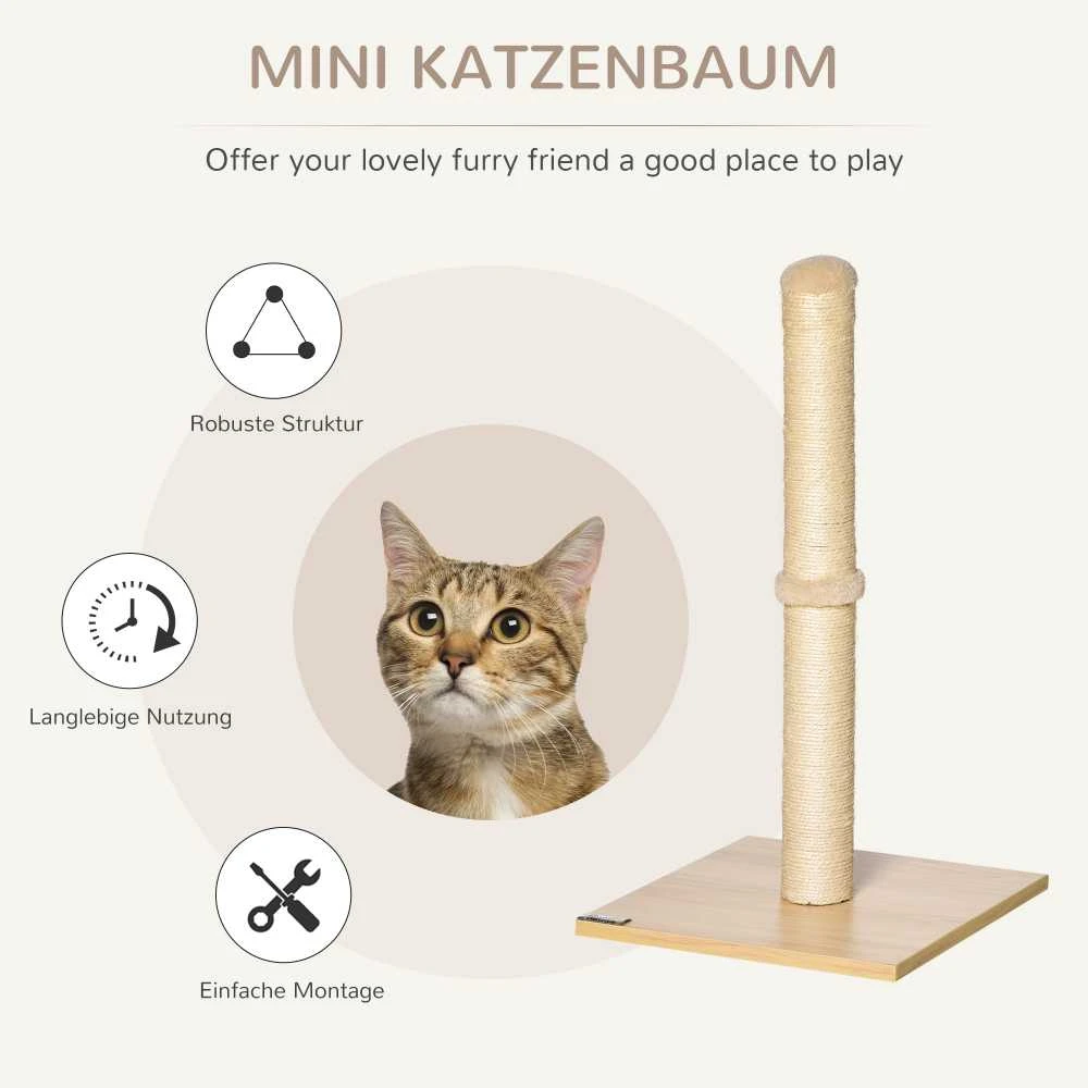 PawHut draskyklė-stulpas, sizalio draskymo stulpas katėms, stabilus, su kamuoliuku, 60 cm, medžio drožlių plokštė, smėlio spalvos ir ąžuolo