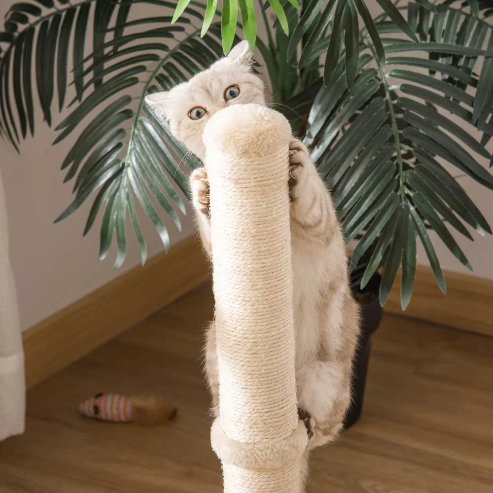 PawHut draskyklė-stulpas, sizalio draskymo stulpas katėms, stabilus, su kamuoliuku, 60 cm, medžio drožlių plokštė, smėlio spalvos ir ąžuolo