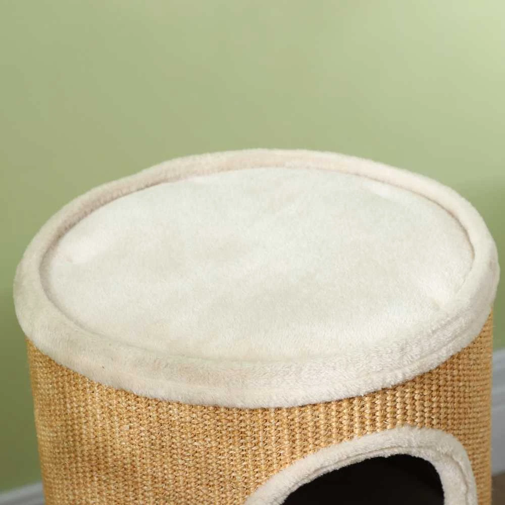PawHut draskyklė-namelis, 60 cm aukščio katėms su 2 urvais, draskyklė, kačių bokštas iš sizalio, katėms iki 5kg, ruda