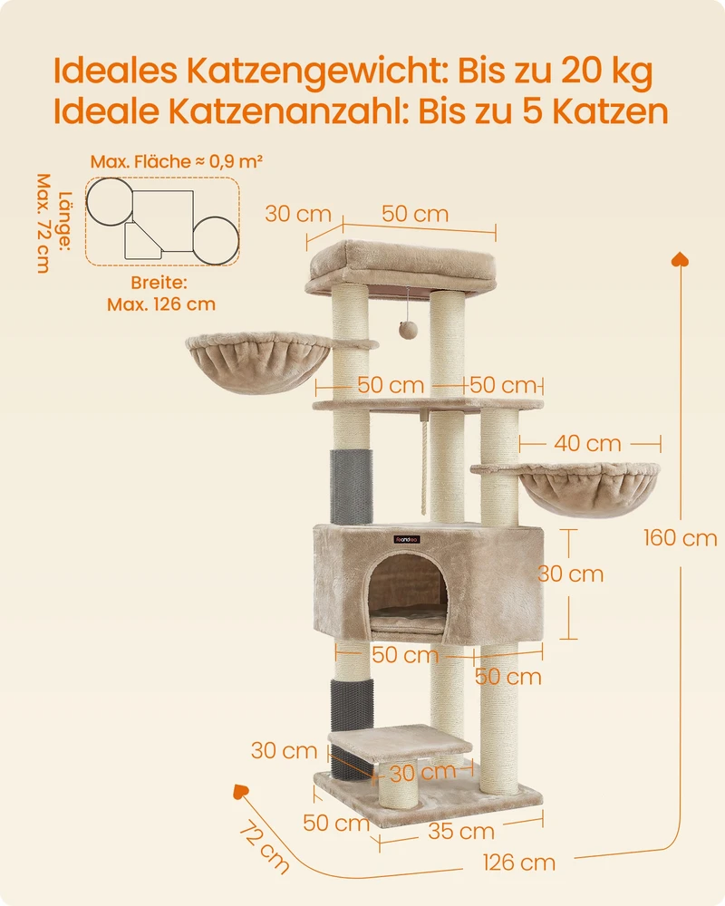 Songmics Kačių draskyklė, smėlinė, 160 cm