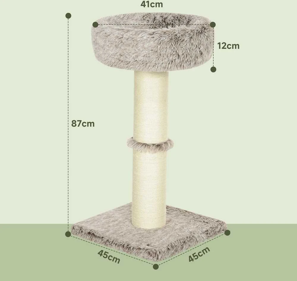 PawHut draskyklė katėms, 87 cm aukščio, su guoliu, storu stulpu, sizalio draskymo stulpais, katėms iki 6kg, vidaus naudojimui, ruda