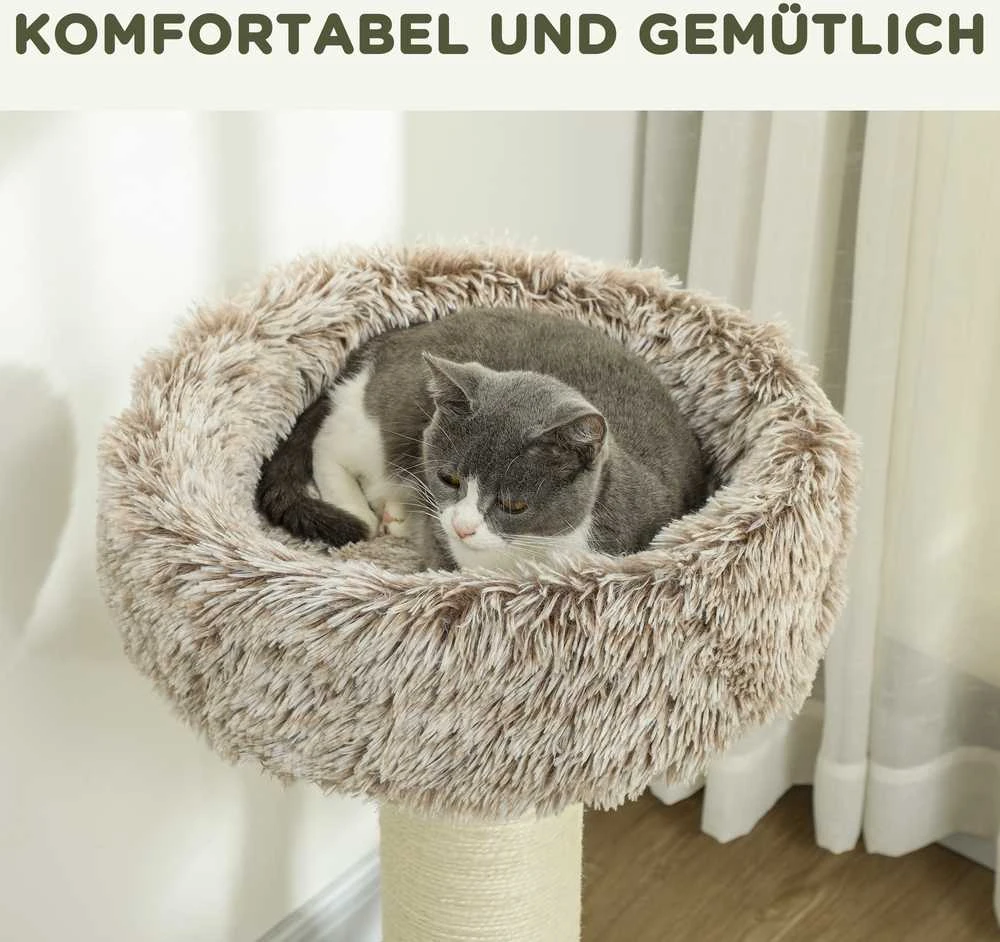 PawHut draskyklė katėms, 87 cm aukščio, su guoliu, storu stulpu, sizalio draskymo stulpais, katėms iki 6kg, vidaus naudojimui, ruda