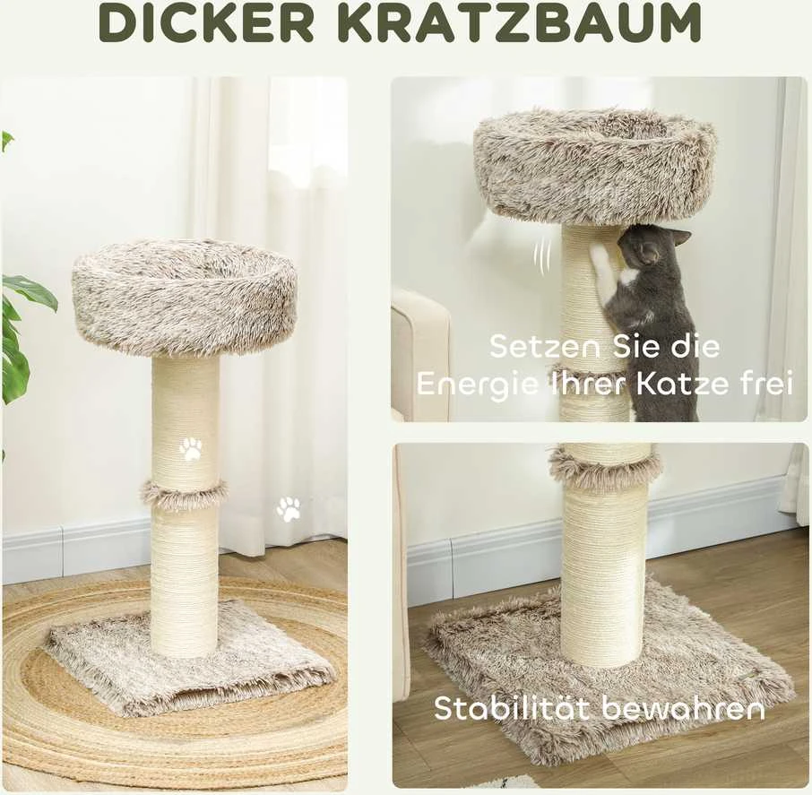 PawHut draskyklė katėms, 87 cm aukščio, su guoliu, storu stulpu, sizalio draskymo stulpais, katėms iki 6kg, vidaus naudojimui, ruda