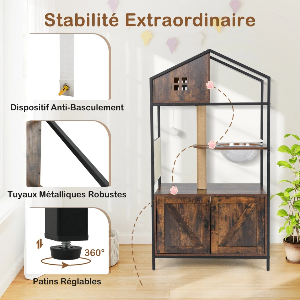 Kačių draskyklė su integruota kraiko dėže, ruda ir juoda, 150 cm
