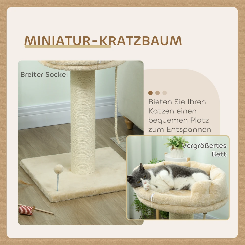 Kačių draskyklė su guoliu ir žaislu, kreminė, 83 cm