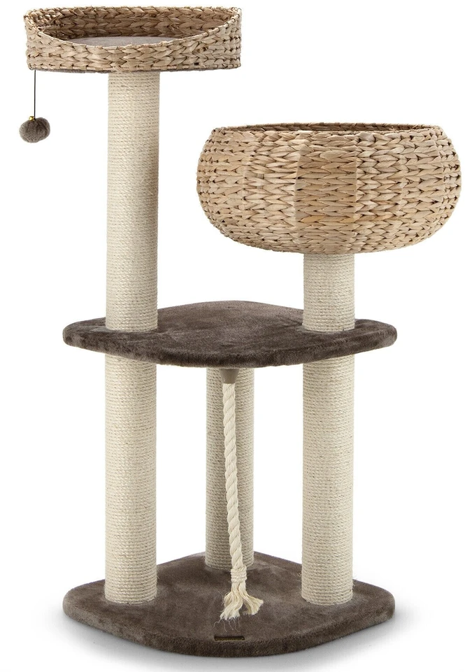 Kačių draskyklė su pintu guoliu ir žaislais, ruda, 104,1 cm