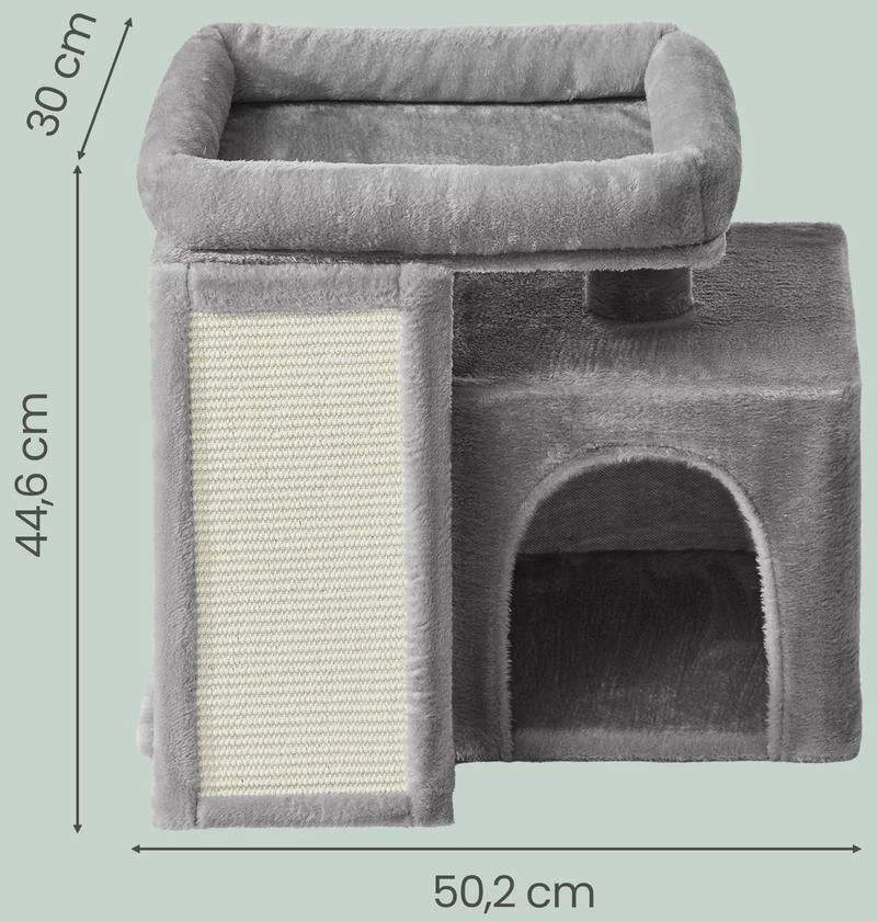 Songmics Kačių draskyklė su slėptuve ir platforma, šviesiai pilka, 46,4 cm