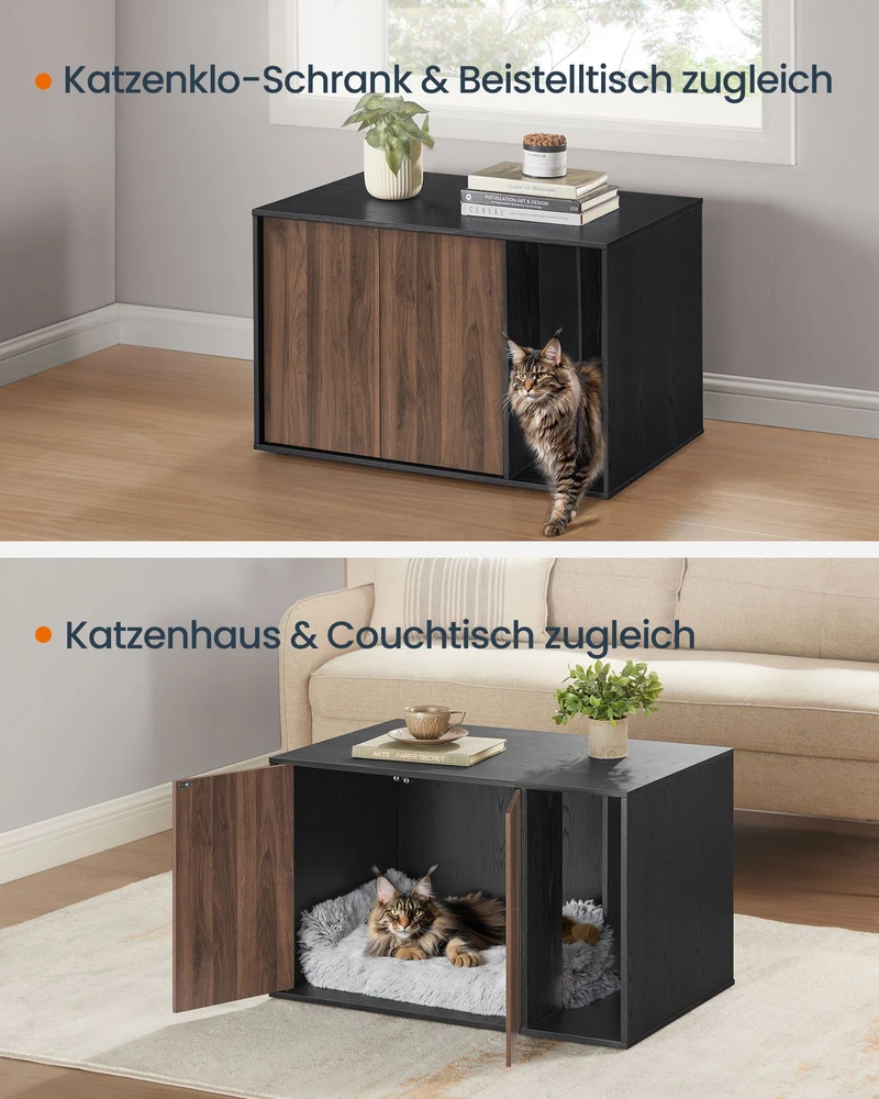 Songmics Kačių tualeto spintelė su „Push to Open“ durelėmis, juoda–tamsaus riešutmedžio, 80 x 50 x 50 cm