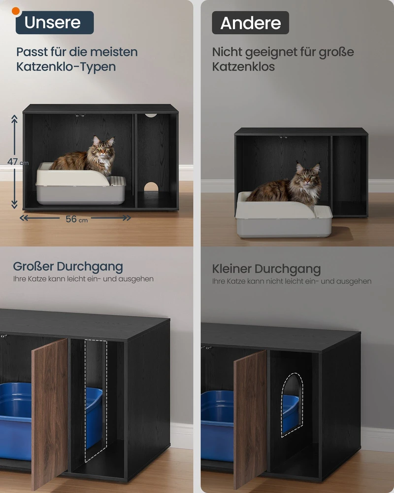 Songmics Kačių tualeto spintelė su „Push to Open“ durelėmis, juoda–tamsaus riešutmedžio, 80 x 50 x 50 cm