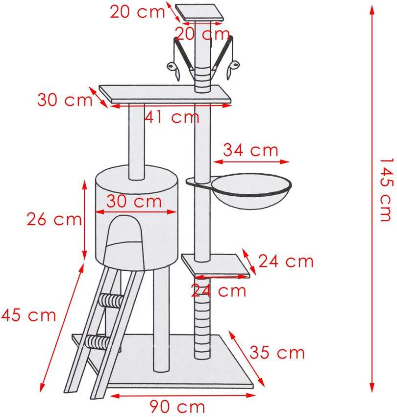 Kačių draskyklė Springos Multi-Level Cat House, 90 cm x 35 cm x 145