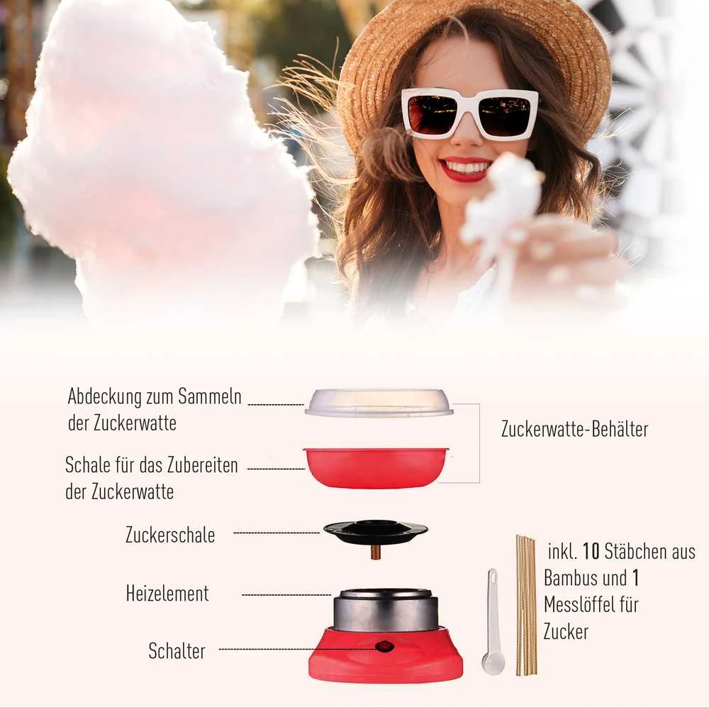 HOMCOM cukraus vatos aparatas (1 modelis/raudonas)