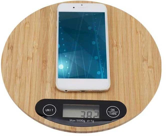 Virtuvinės svarstyklės Elektroninės bambukinės virtuvės svarstyklės su LCD ekranu 5kg