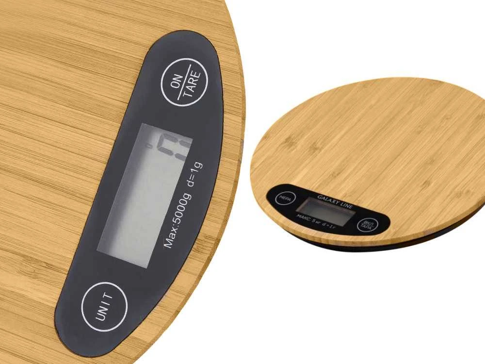 Virtuvinės svarstyklės Elektroninės bambukinės virtuvės svarstyklės su LCD ekranu 5kg
