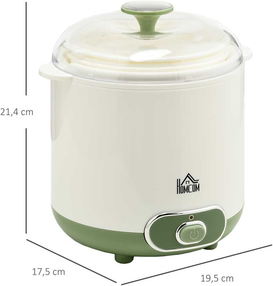 HOMCOM Jogurto gaminimo aparatas, 1,5 L jogurto mašina su 2 stiklainiais, sieteliu, dangteliu, 20 W jogurto gamintojas graikiškam jogurtui, 3–5 asmenims, 19,5x17,5x21,4 cm, balta