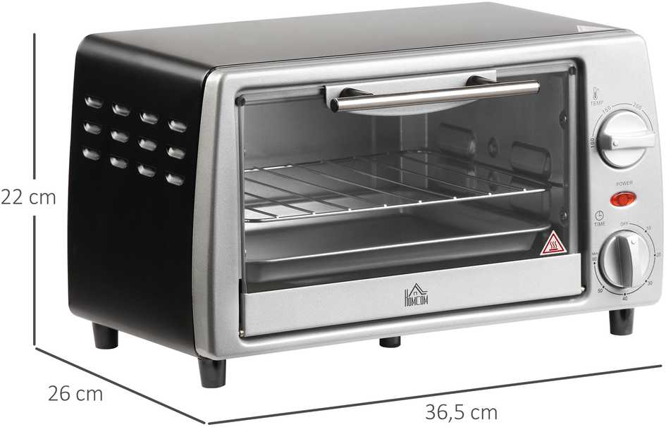Gruzdintuvė HOMCOM elektrinė orkaitė 10L, su reguliuojama temperatūra ir laikmačiu, 750W, 36,5x26x22 cm, sidabrinė