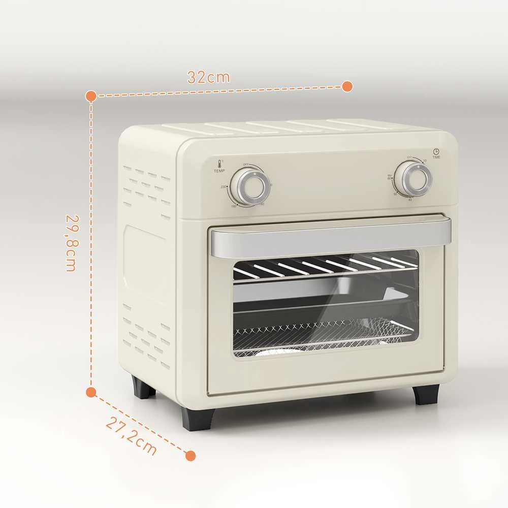 HOMCOM mini orkaitė su konvekcija 10 l, 2 viename mini orkaitė su grotelėmis, kepimo skarda ir padėklu trupiniams, 80–230 °C karšto oro gruzdintuvė su jutikliniu ekranu, laikmačiu, vidaus apšvietimu, 1000 W, nerūdijantis plienas