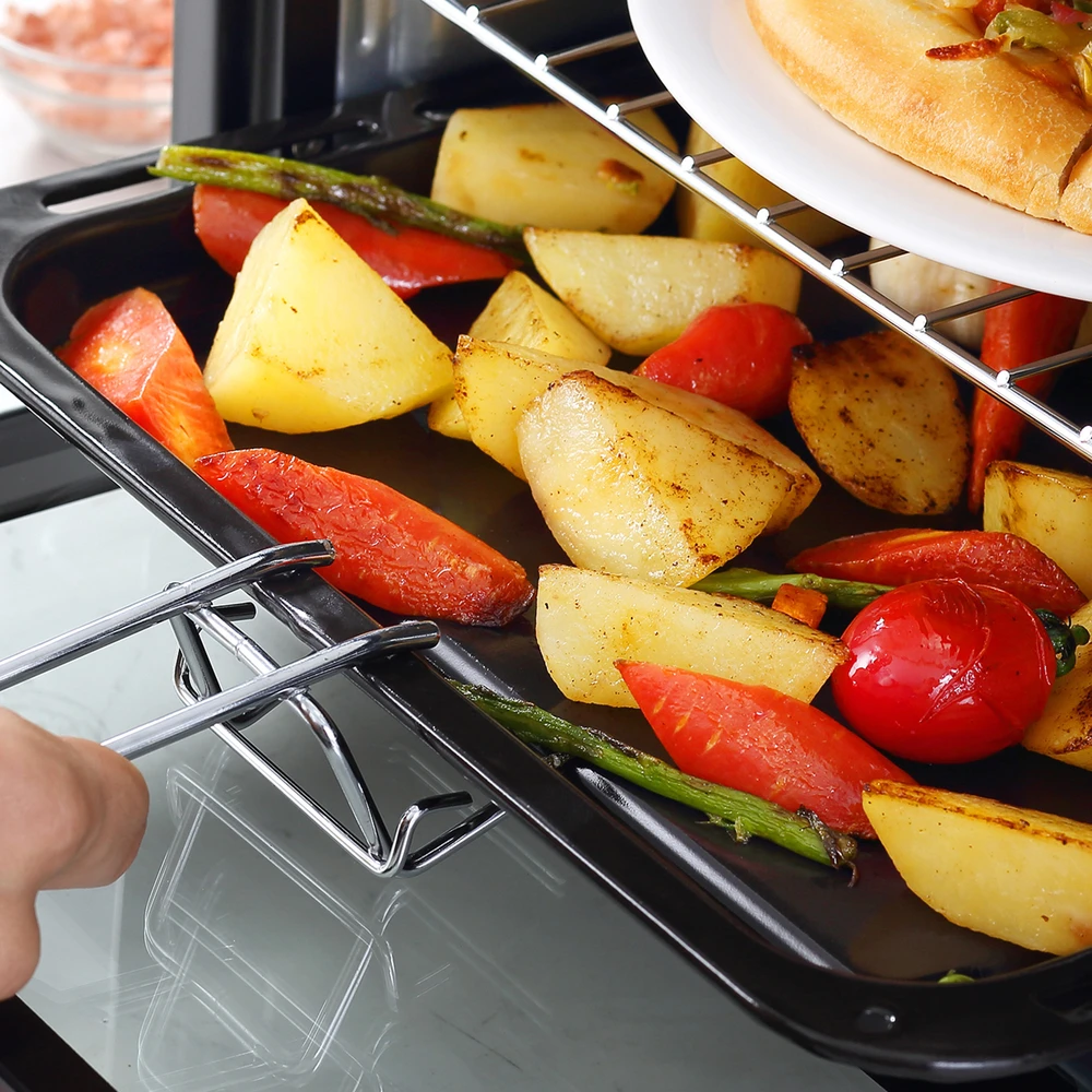 Kaitlentė "HOMCOM" mini orkaitė 16 L 1400 W Mini orkaitė 100-230 ℃ 60 min. laikmatis, su grilio grotelėmis ir kepimo skardomis, picų kepimo krosnelė su dėklo rankena, trupinių padėklas juodas