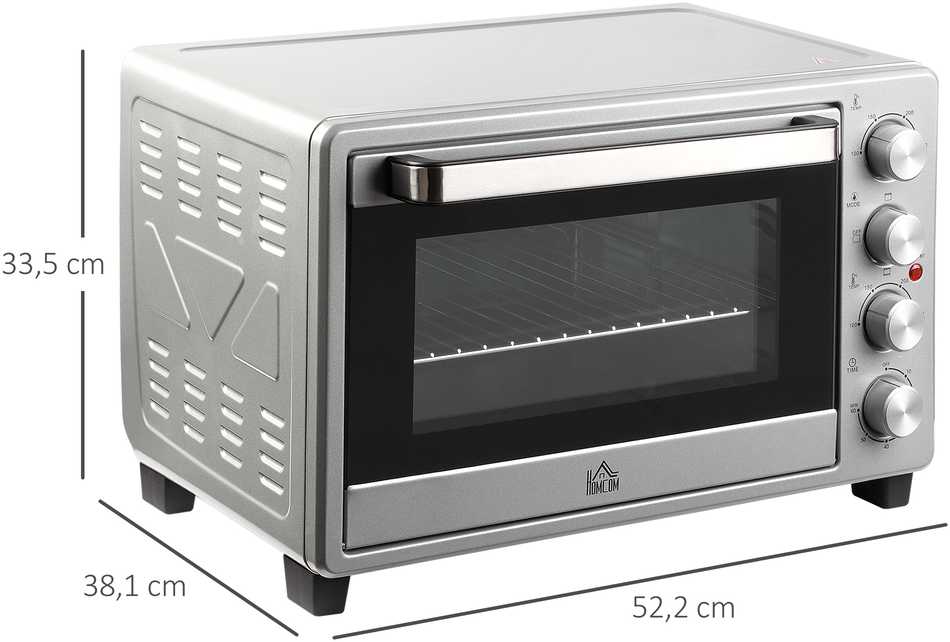 Gruzdintuvė HOMCOM mini orkaitė 32L, 1600W, elektrinė orkaitė su trupinių padėklu, nerūdijantis plienas ir stiklas, sidabrinė, 52,2x38,1x33,5cm