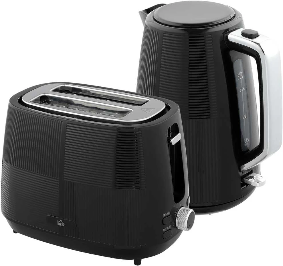 Skrudintuvas HOMCOM virdulio ir skrudintuvo rinkinys, 1,7 l, įvairios funkcijos, plienas, juodas