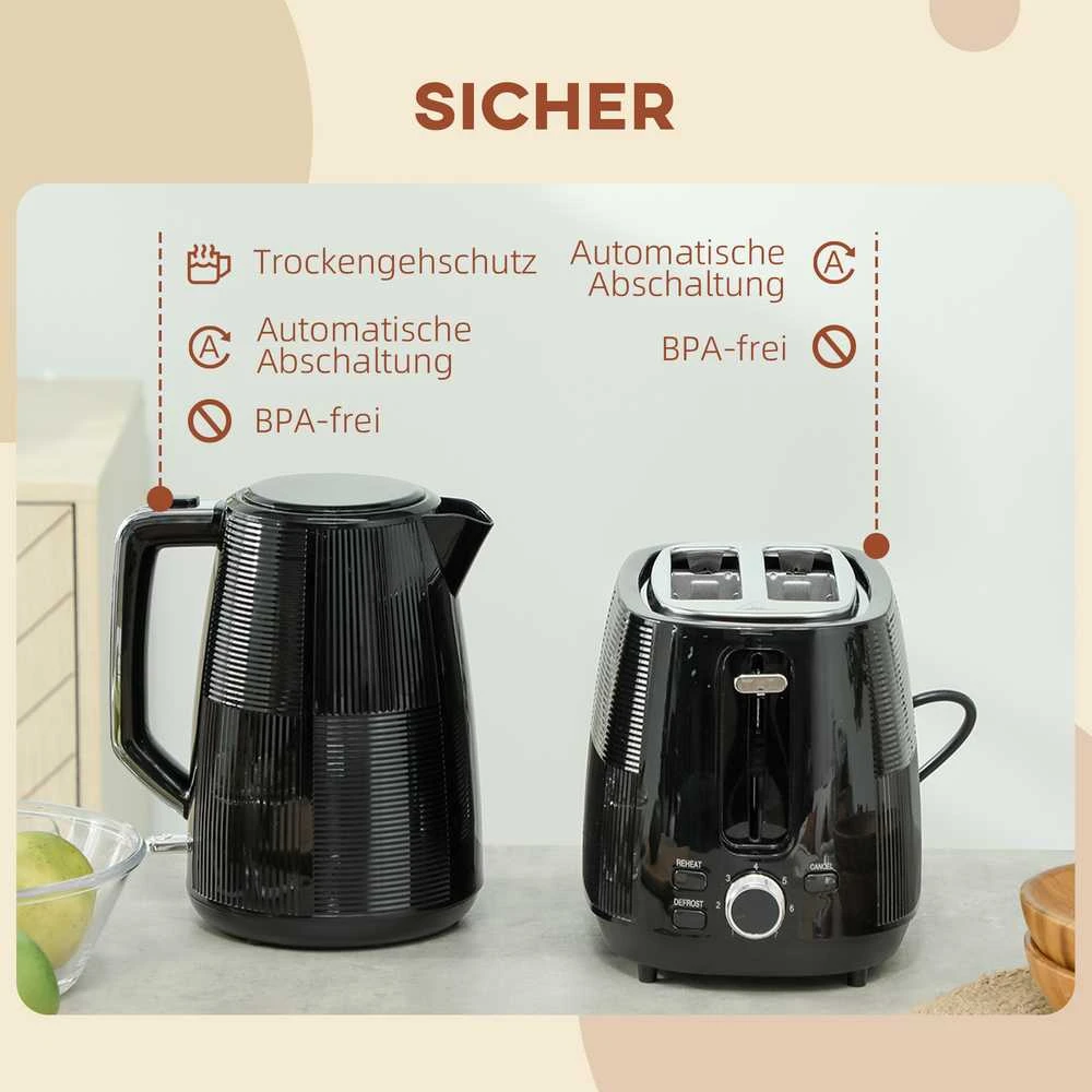 Skrudintuvas HOMCOM virdulio ir skrudintuvo rinkinys, 1,7 l, įvairios funkcijos, plienas, juodas