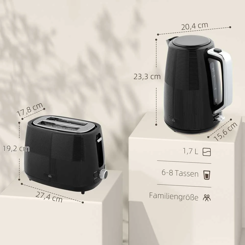 Skrudintuvas HOMCOM virdulio ir skrudintuvo rinkinys, 1,7 l, įvairios funkcijos, plienas, juodas