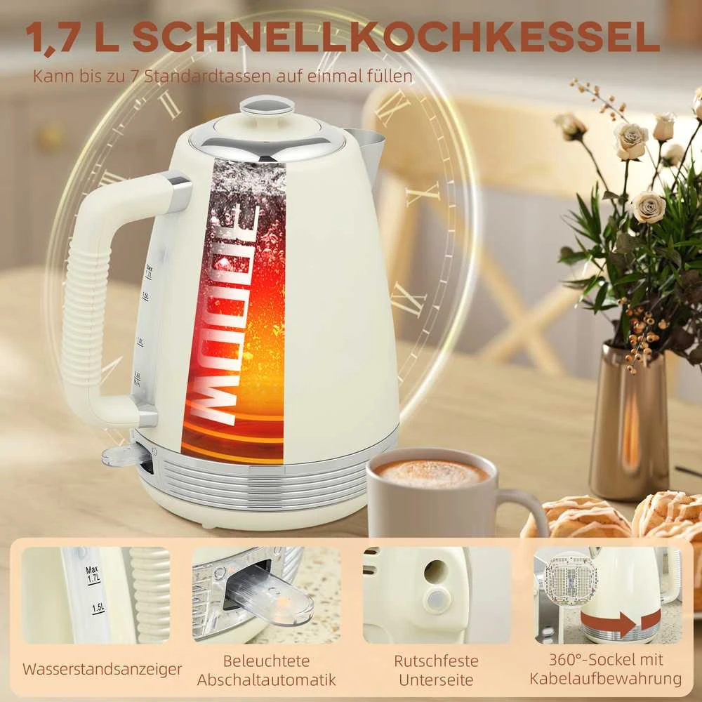 HOMCOM virdulio ir skrudintuvo rinkinys, 1,7 l, 2200 W, „Strix“ termostatas, filtras, 4 angų skrudintuvas, 7 skrudinimo lygiai, trupinių padėklas