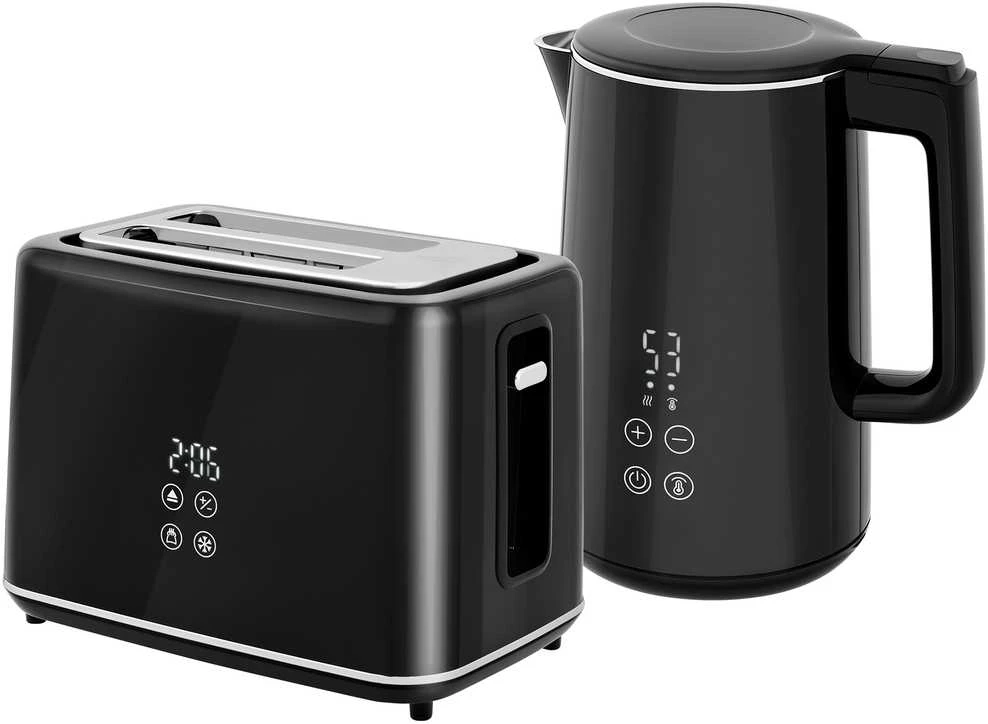 Skrudintuvas HOMCOM virdulio ir skrudintuvo rinkinys, 1,5 l virdulys, 2 skrudintuvo angos, 2200 W pusryčių rinkinys su 7 skrudinimo lygiais, atitirpinimo ir pašildymo funkcija, automatinio išsijungimo funkcija ir trupinių padėklu, juodas