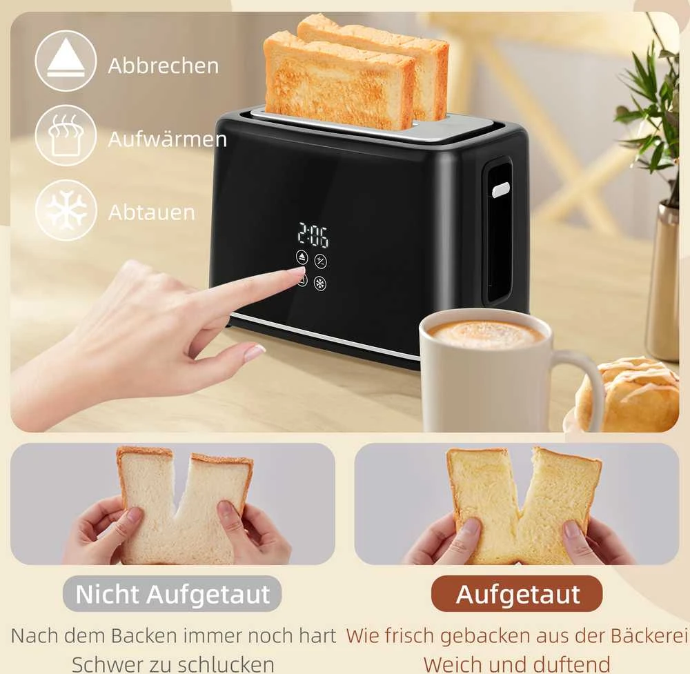 Skrudintuvas HOMCOM virdulio ir skrudintuvo rinkinys, 1,5 l virdulys, 2 skrudintuvo angos, 2200 W pusryčių rinkinys su 7 skrudinimo lygiais, atitirpinimo ir pašildymo funkcija, automatinio išsijungimo funkcija ir trupinių padėklu, juodas