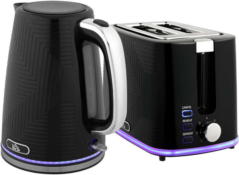 Skrudintuvas HOMCOM virdulio ir skrudintuvo rinkinys, 2200W, Otter termostatas, 2 skrudintuvų angos, 7 rudumo lygiai, dėklas trupiniams, juodas