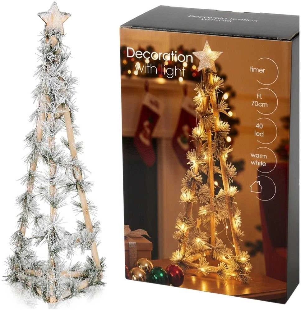 Slowmoose Medinė Kūčių eglutė su šviesos kūgiu - 68 cm su 40 LED
