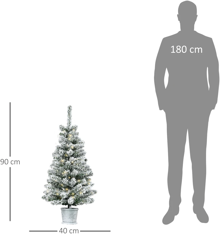 Homcom Kalėdinė eglutė su 60 LED lempučių ir sniego efektu, žalia/balta, Ø40 × 90 cm