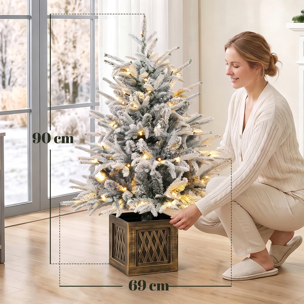 Kalėdinė eglutė su LED apšvietimu, apsnigta, žalia ir balta, 90 cm