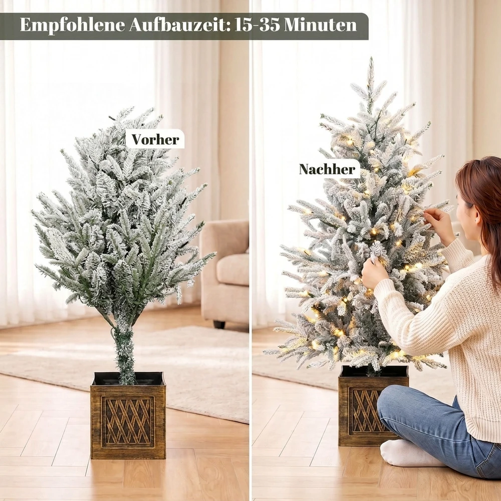 Kalėdinė eglutė su LED apšvietimu, apsnigta, žalia ir balta, 90 cm