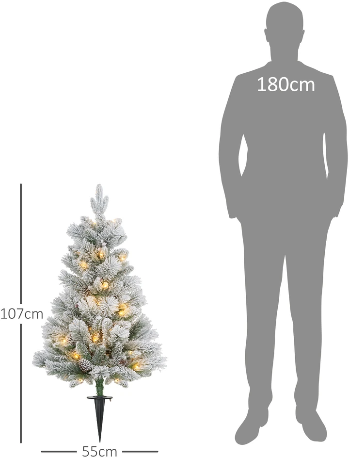 Kalėdinė eglutė su LED apšvietimu ir dirbtiniu sniegu, žalia/balta, 107 cm, 2 vnt.