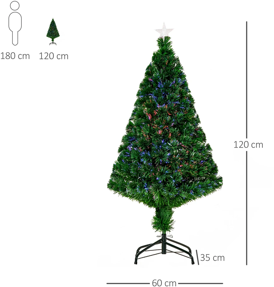 Kalėdinė eglutė su šviesolaidiniu LED apšvietimu, žalia, Ø 60 × 120 cm