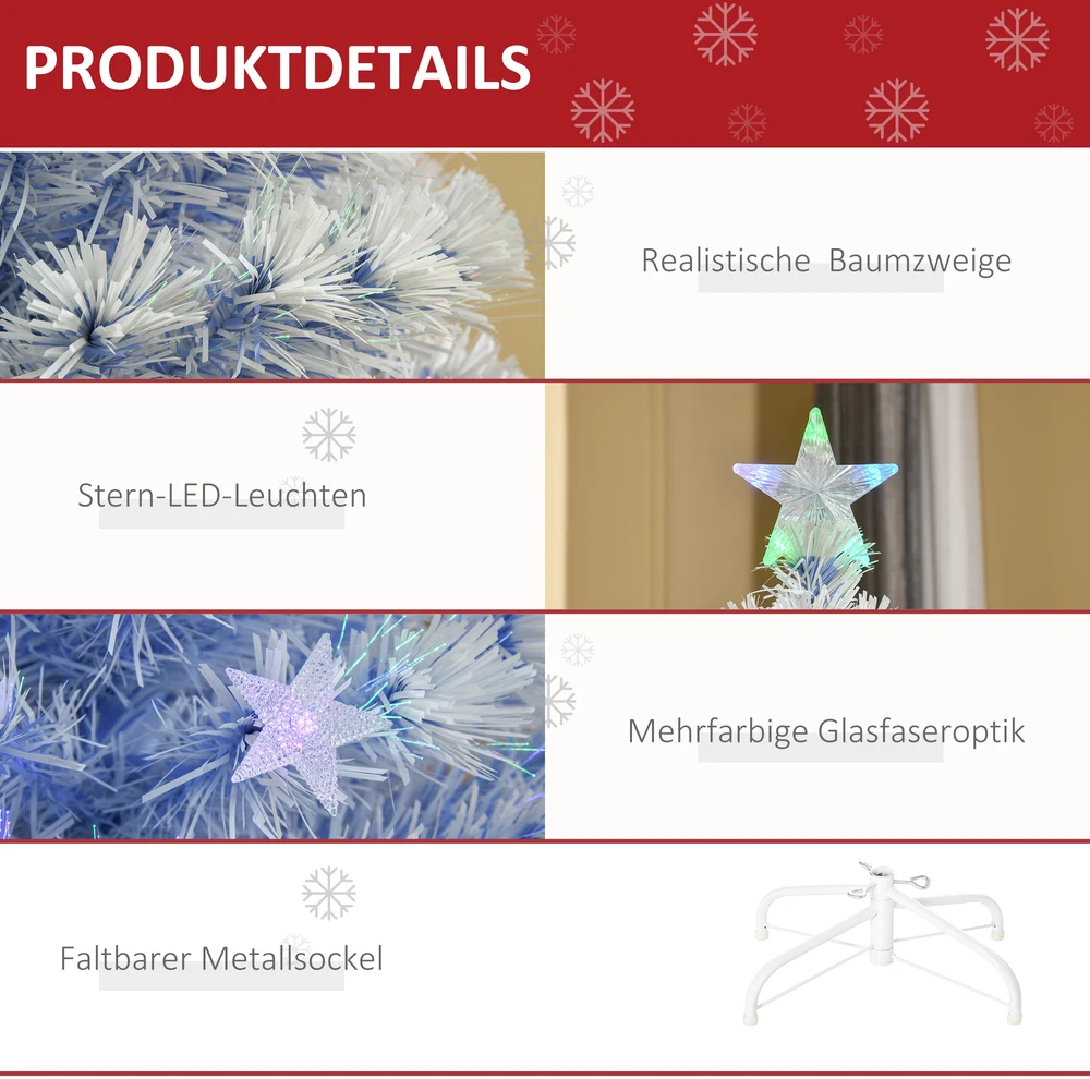 Kalėdinė eglutė su šviesolaidžiu ir LED lemputėmis, balta ir mėlyna, Ø 60 × 120 cm