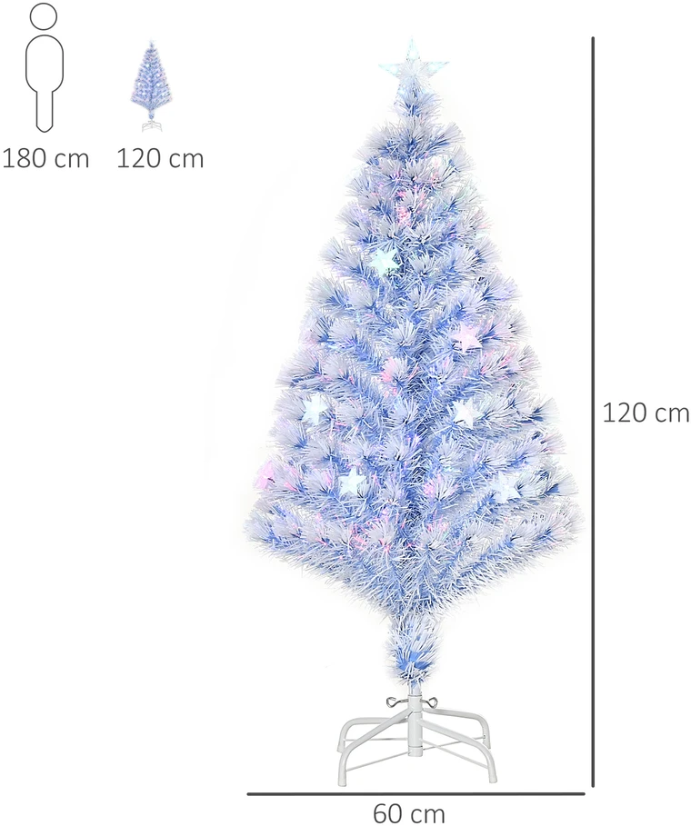 Kalėdinė eglutė su šviesolaidžiu ir LED lemputėmis, balta ir mėlyna, Ø 60 × 120 cm