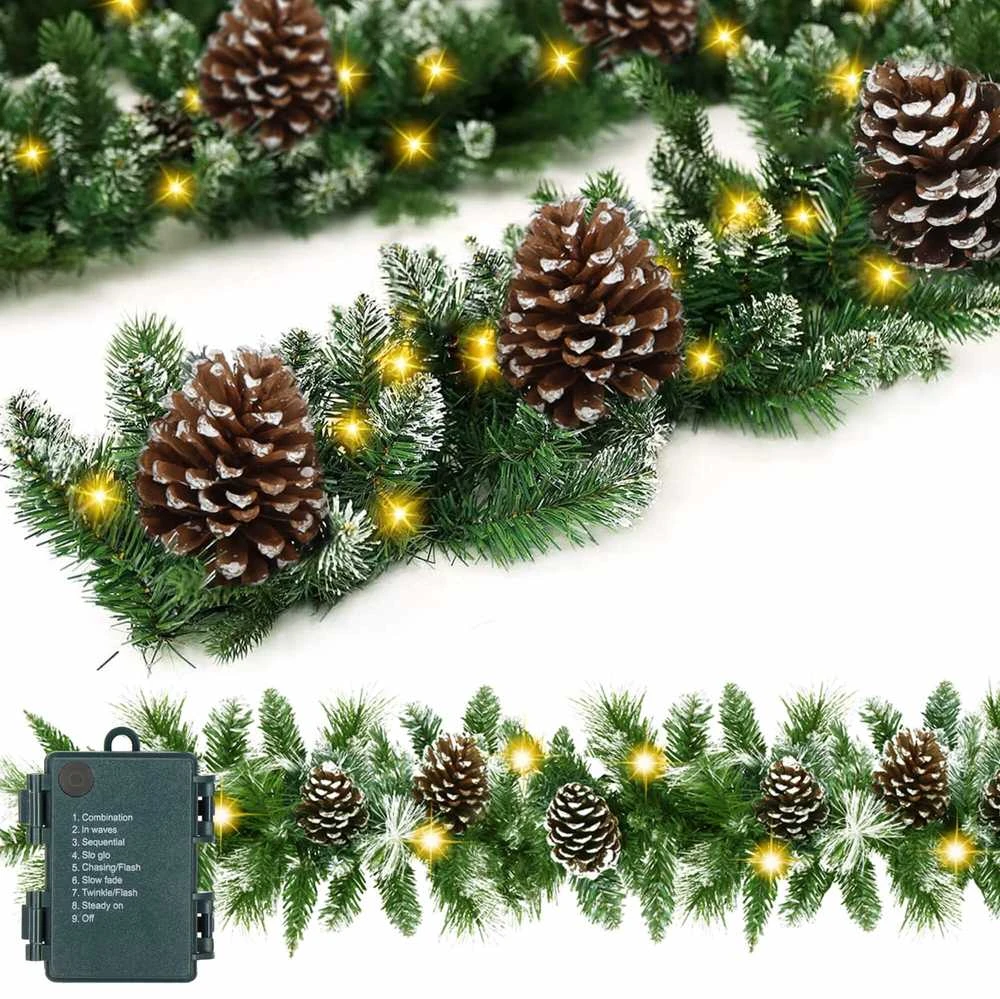 Kalėdinė girlianda Springos su kankorėžiais ir LED apšvietimu, 280 cm
