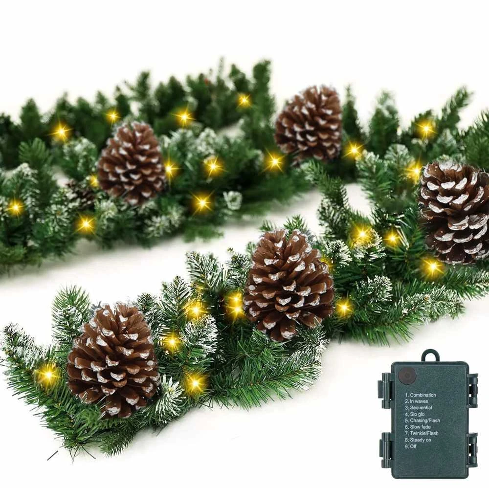 Kalėdinė girlianda Springos su kankorėžiais ir LED apšvietimu, 280 cm