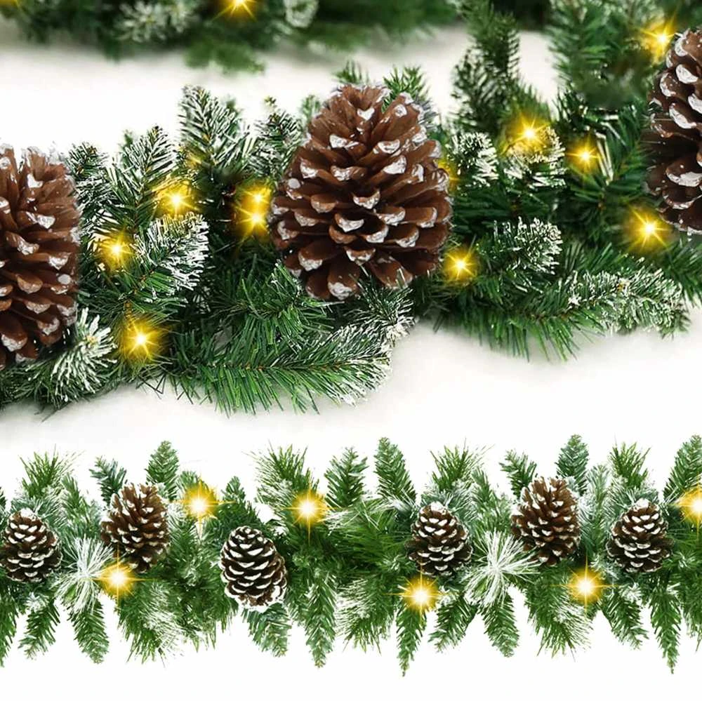 Kalėdinė girlianda Springos su kankorėžiais ir LED apšvietimu, 280 cm