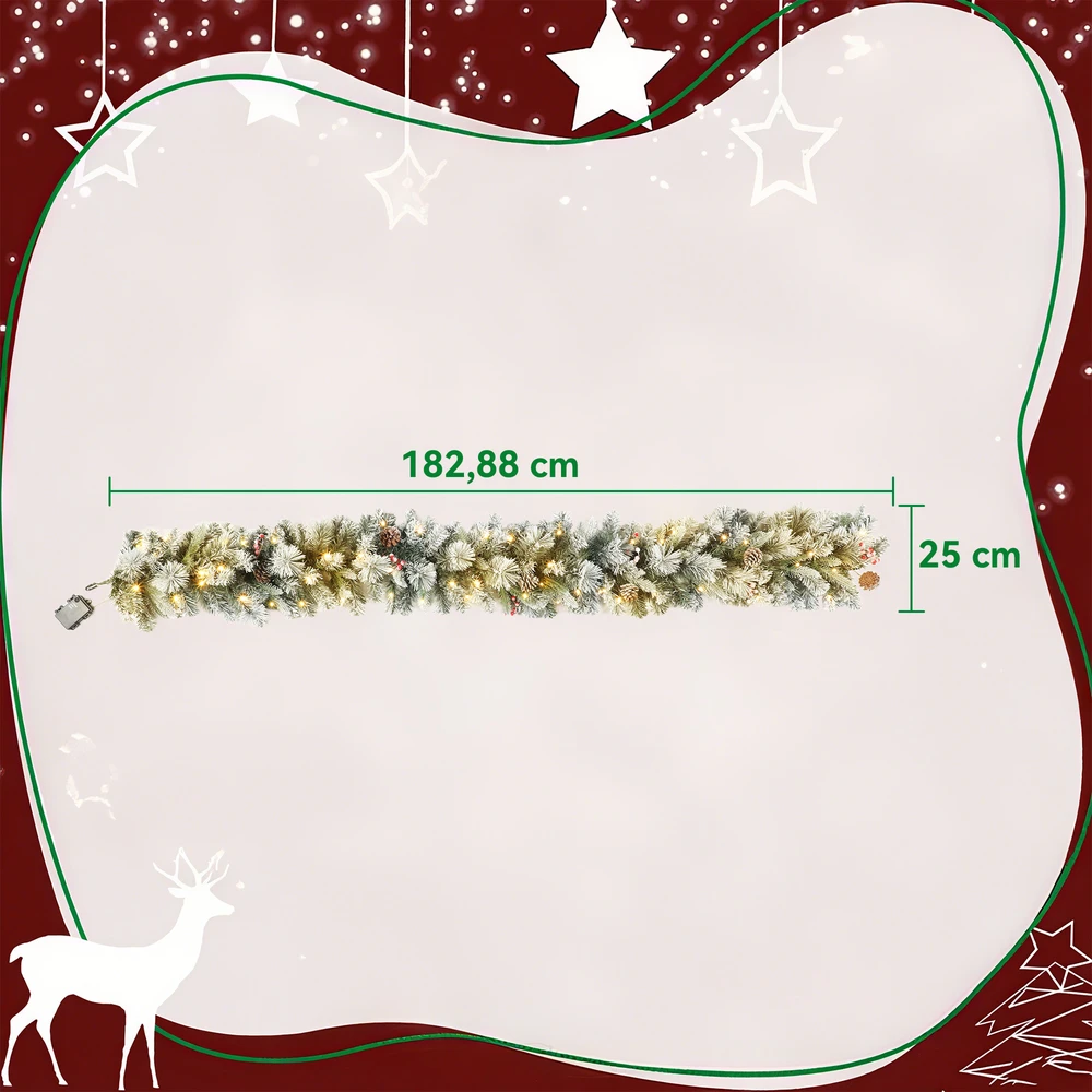 Kalėdinė girlianda su 50 LED lempučių ir apsnigtomis šakelėmis, žalia ir balta, Ø 25 × 180 cm